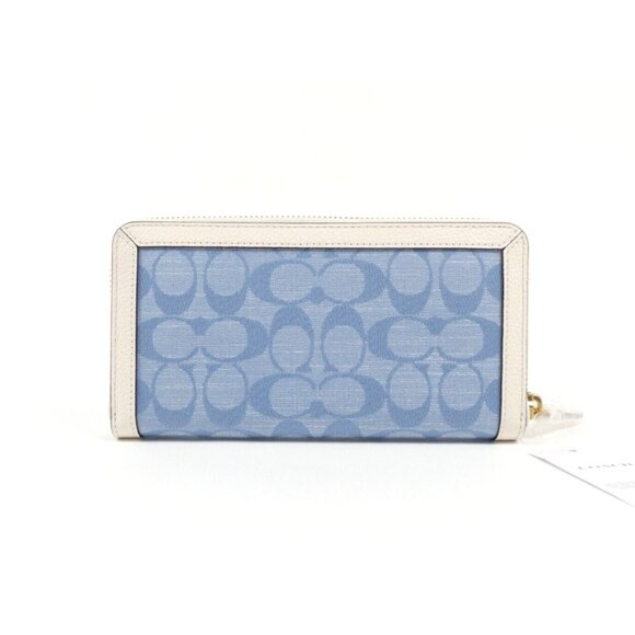 Coach Signature Light Washed Denim Chalk Accordion Zip Wallet NWT C5684 - Picture 6 of 10